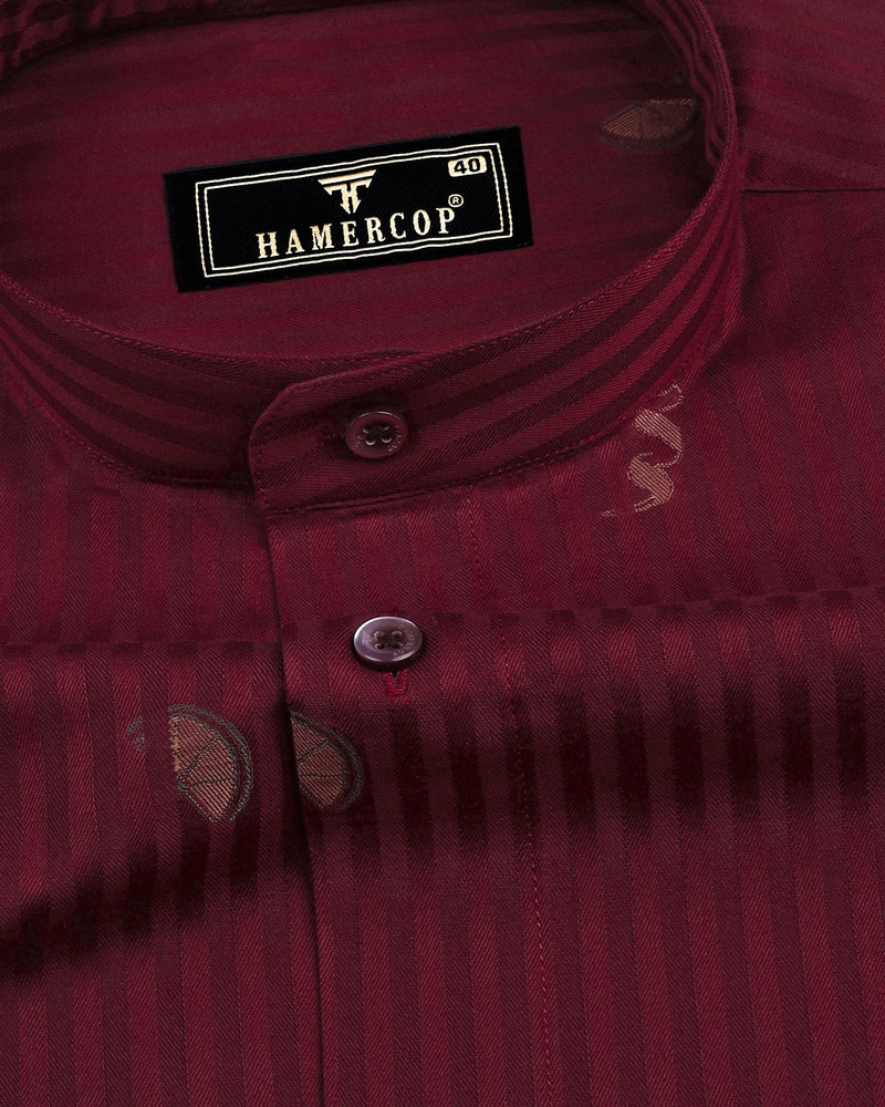 Spartan Maroon Jacquard Printed With Self Stripe Giza Shirt