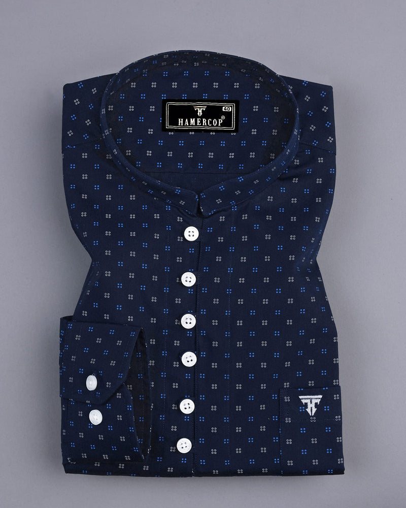 Vortex Blue Small Dot Poplin Printed Shirt Style Kurta