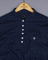 Vortex Blue Small Dot Poplin Printed Shirt Style Kurta