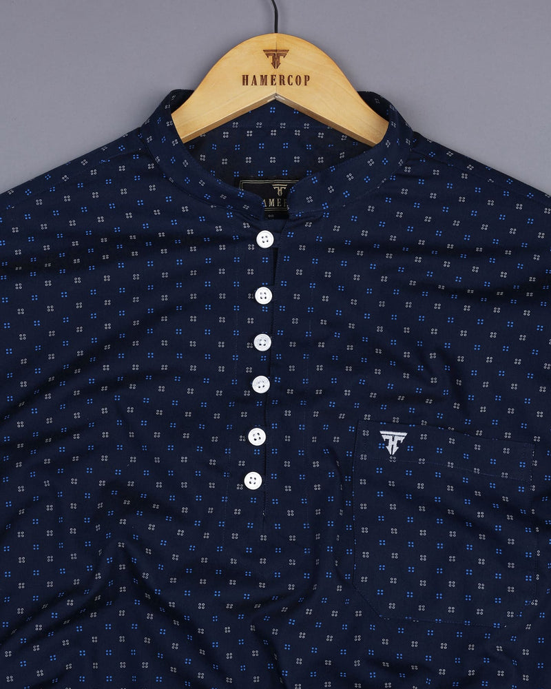 Vortex Blue Small Dot Poplin Printed Shirt Style Kurta