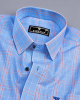 Bliss SkyBlue With Orange Micro Check Formal Cotton Shirt