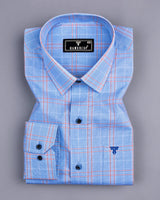 Bliss SkyBlue With Orange Micro Check Formal Cotton Shirt