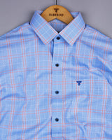 Bliss SkyBlue With Orange Micro Check Formal Cotton Shirt