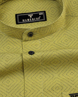 Bitter Lemon Green Multi Square Printed Dobby Cotton Shirt