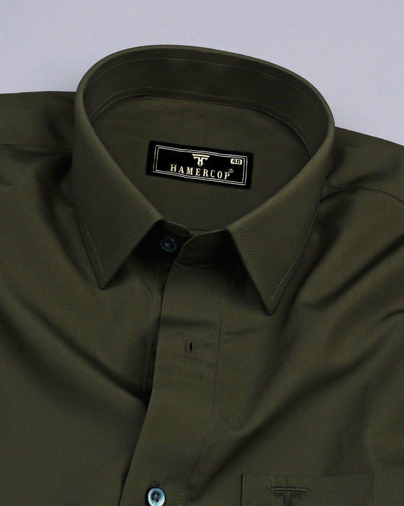 Methoni Green Soft Touch Satin Premium Cotton Shirt