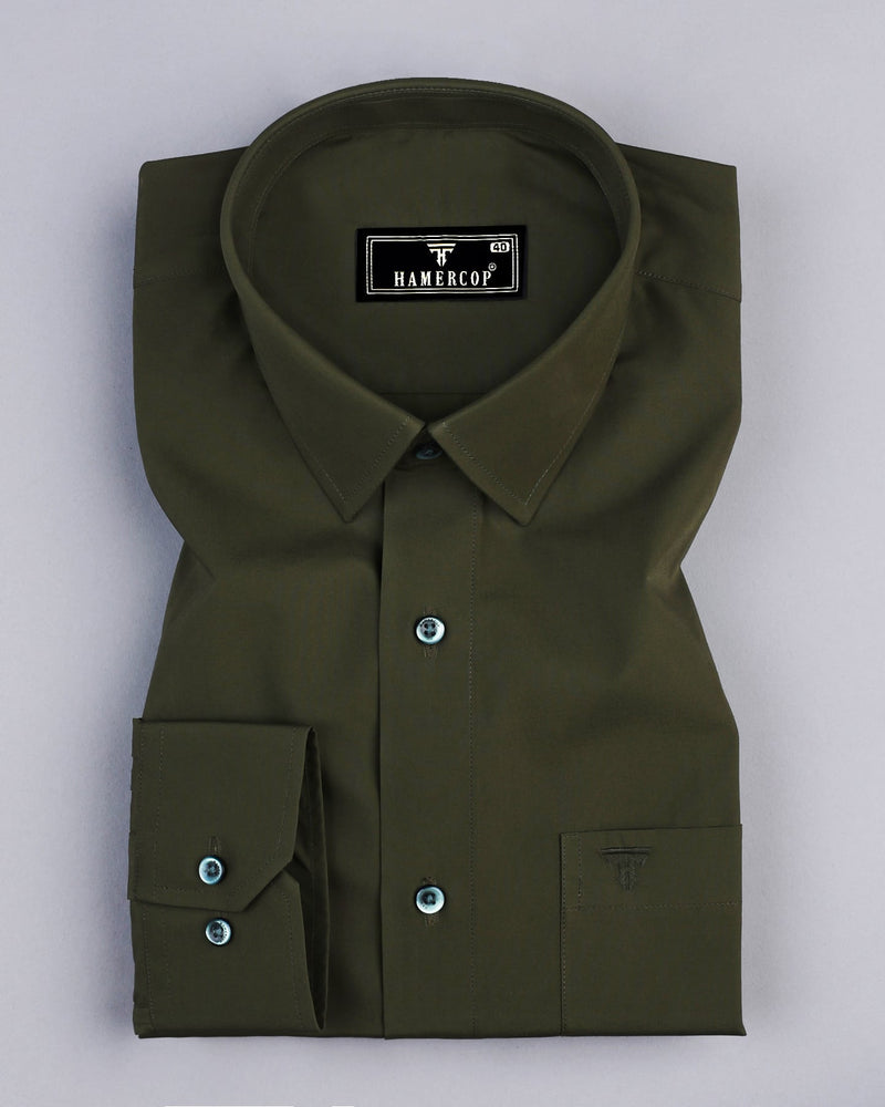 Methoni Green Soft Touch Satin Premium Cotton Shirt