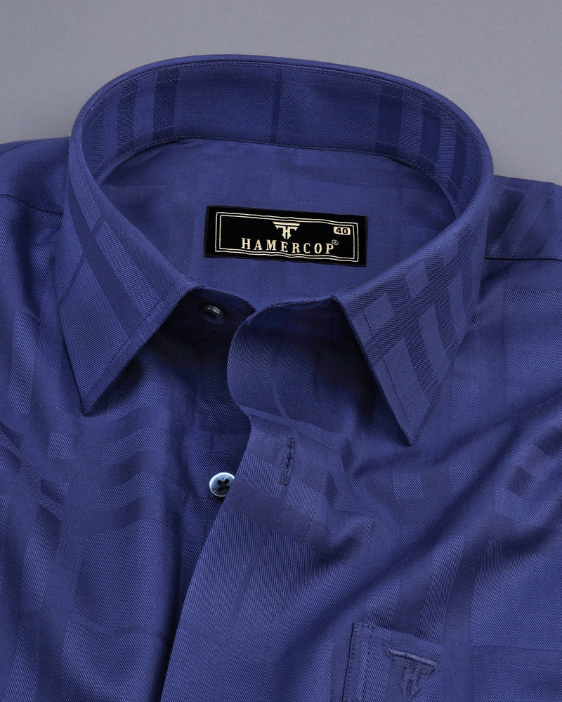 Volos Blue Self Check Dobby Solid Cotton Shirt