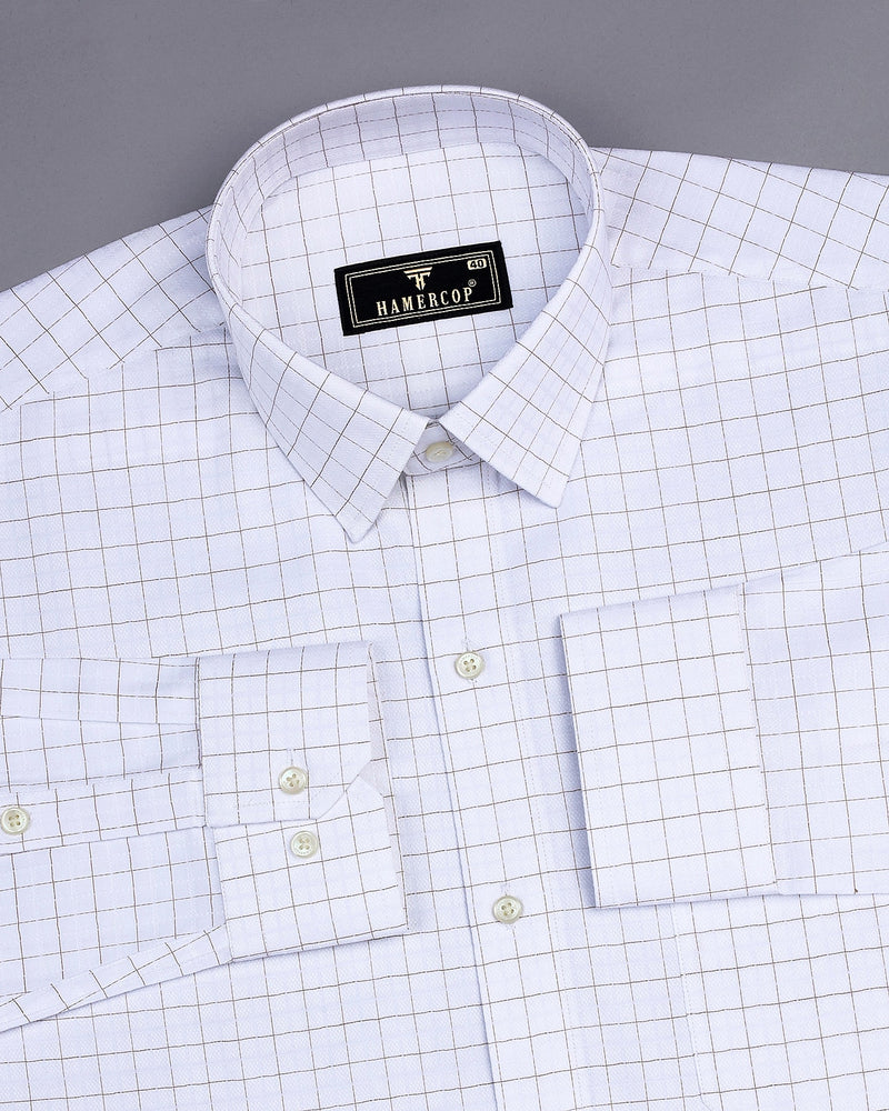 Golden Cream With Cornish White Premium Check Giza Shirt