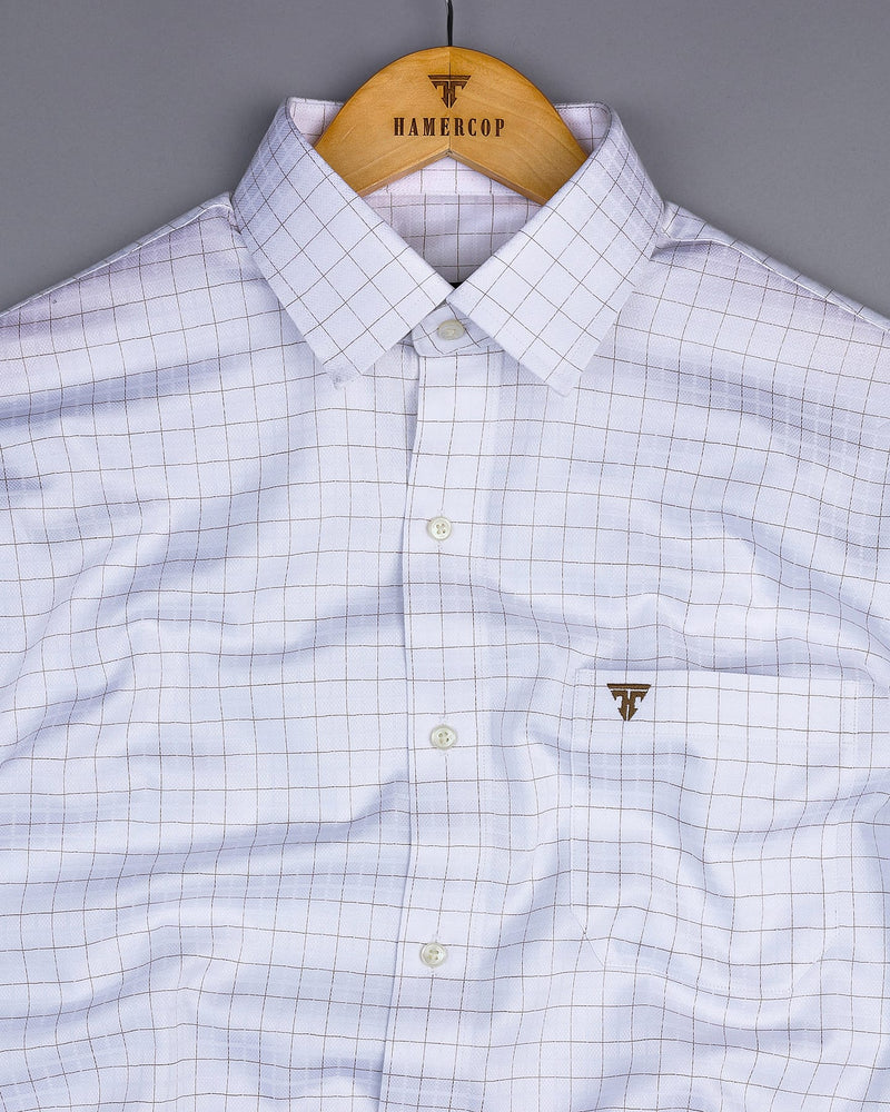 Golden Cream With Cornish White Premium Check Giza Shirt