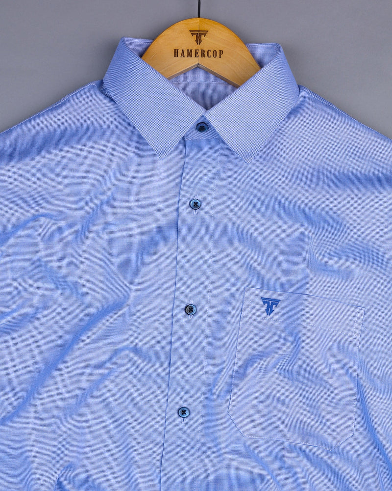 Pirate Blue With White Dotted Dobby Texture Cotton Shirt