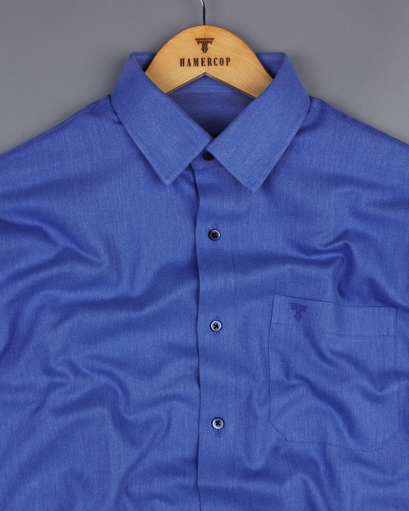 Neon Blue Plaid Flannel Solid Cotton Formal Shirt