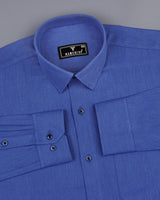 Neon Blue Plaid Flannel Solid Cotton Formal Shirt