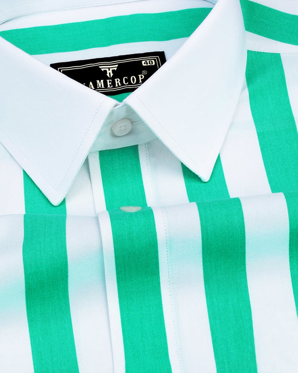 Capital Rama Green And White Broad Stripe Designer Cotton Shirt