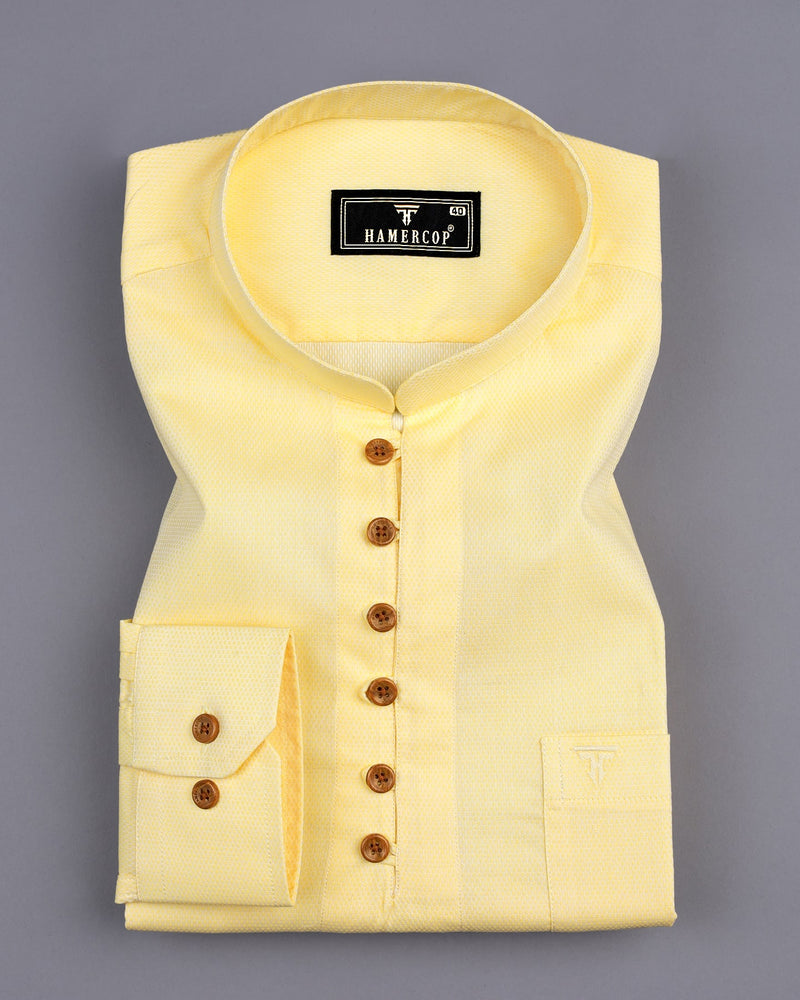 Lime Yellow Dobby Cotton Shirt Style Kurta