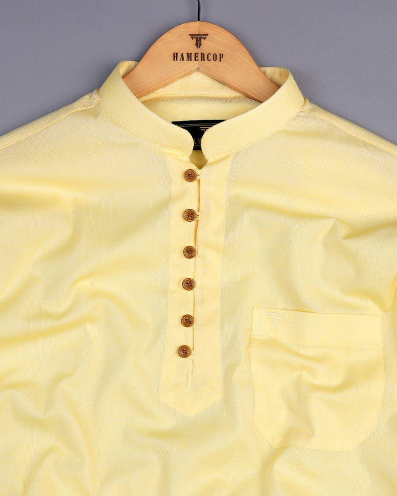 Lime Yellow Dobby Cotton Shirt Style Kurta