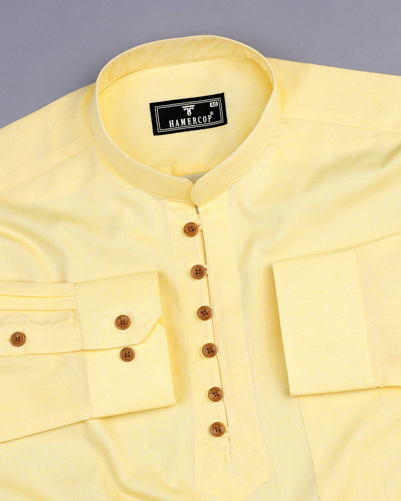 Lime Yellow Dobby Cotton Shirt Style Kurta