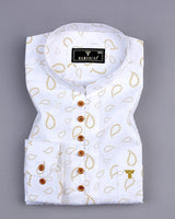 Kenora Cream With White Paisley Printed Satin Shirt Style Kurta