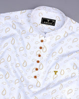 Kenora Cream With White Paisley Printed Satin Shirt Style Kurta