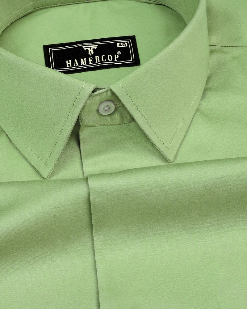 Kyoto Pista Green Soft Touch Satin Premium Cotton Shirt