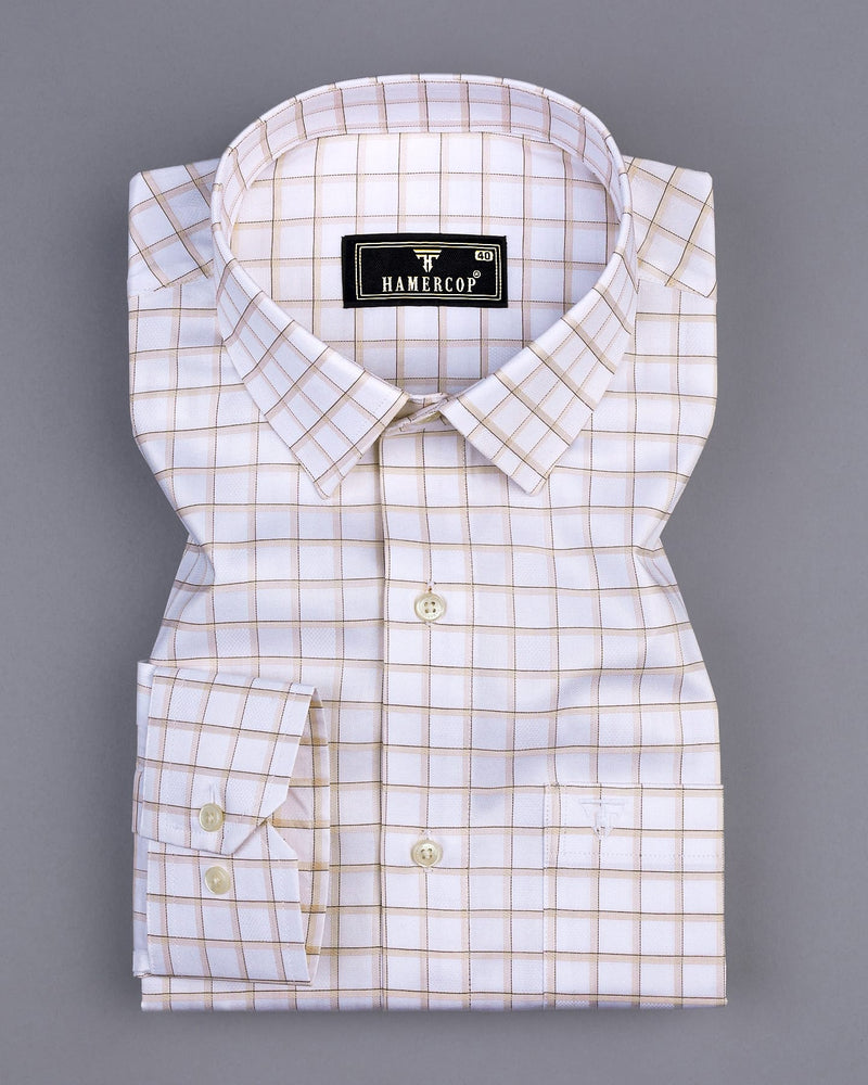 Odeta Cream With White Twill Check Premium Giza Shirt