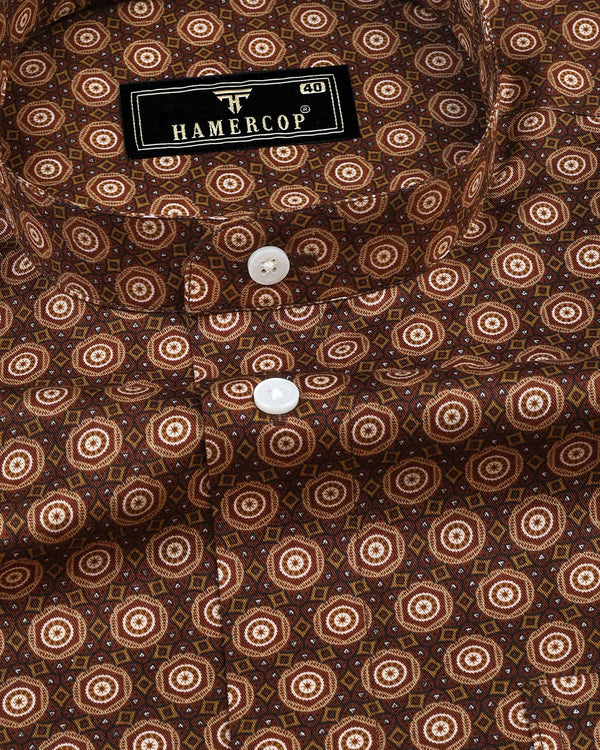 Sepon Brown Sand Suzani Printed Cotton Shirt