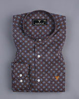 Brown With SkyBlue Ancient Geometrical Printed Cotton Shirt