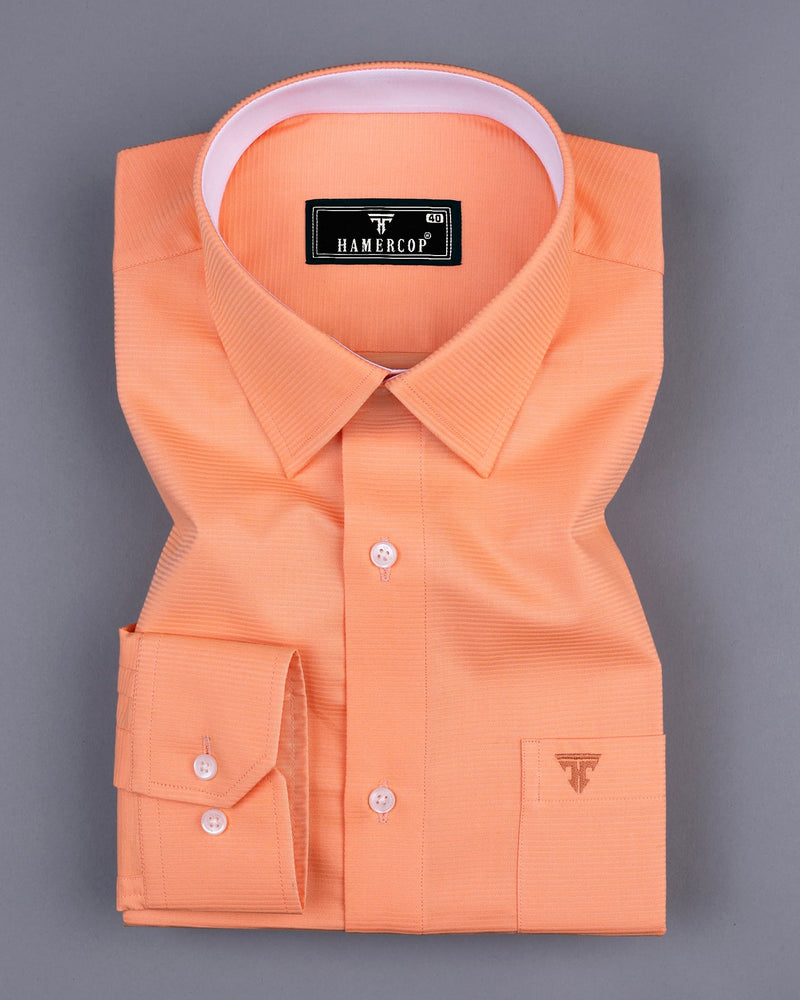 Hilton Orange Self Weft Stripe Dobby Cotton Designer Shirt