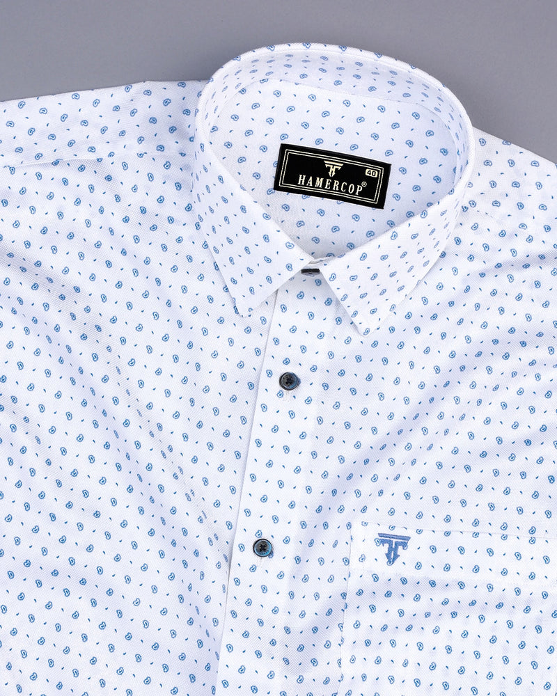 Skyblue With White Small Paisely Printed Dobby Cotton Shirt