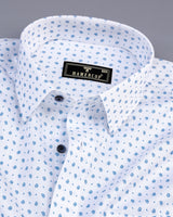 Skyblue With White Small Paisely Printed Dobby Cotton Shirt