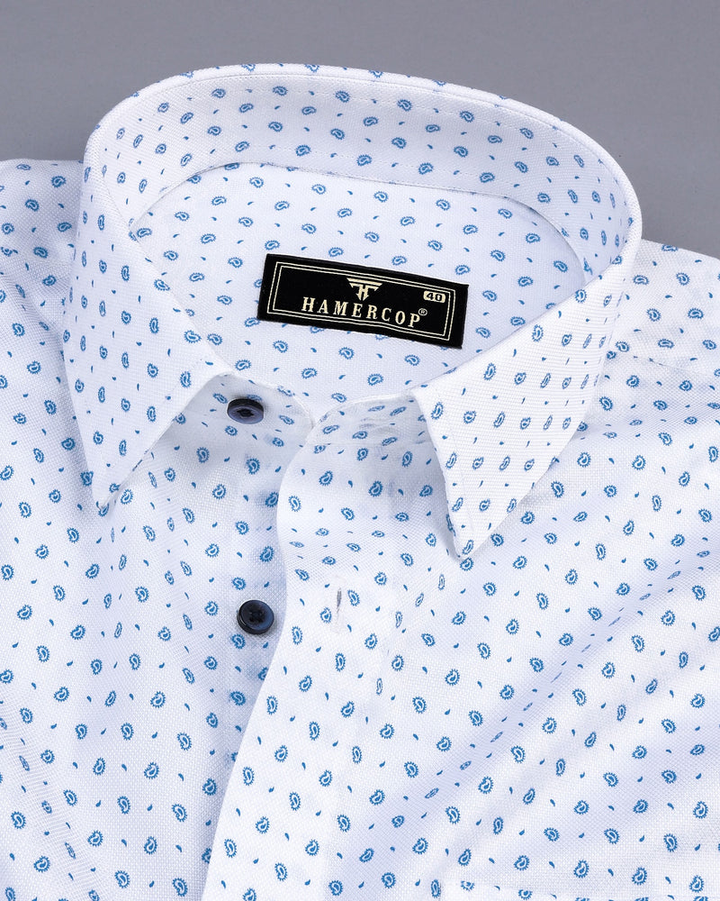 Skyblue With White Small Paisely Printed Dobby Cotton Shirt