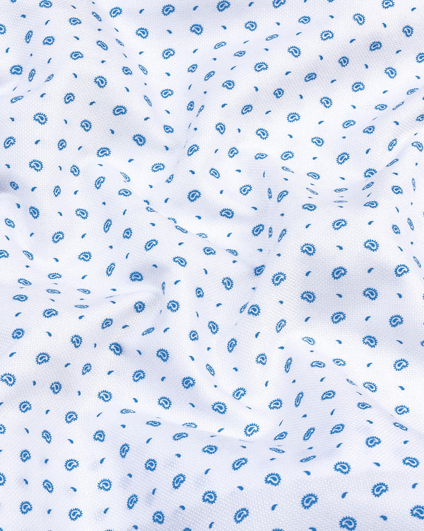 Skyblue With White Small Paisely Printed Dobby Cotton Shirt