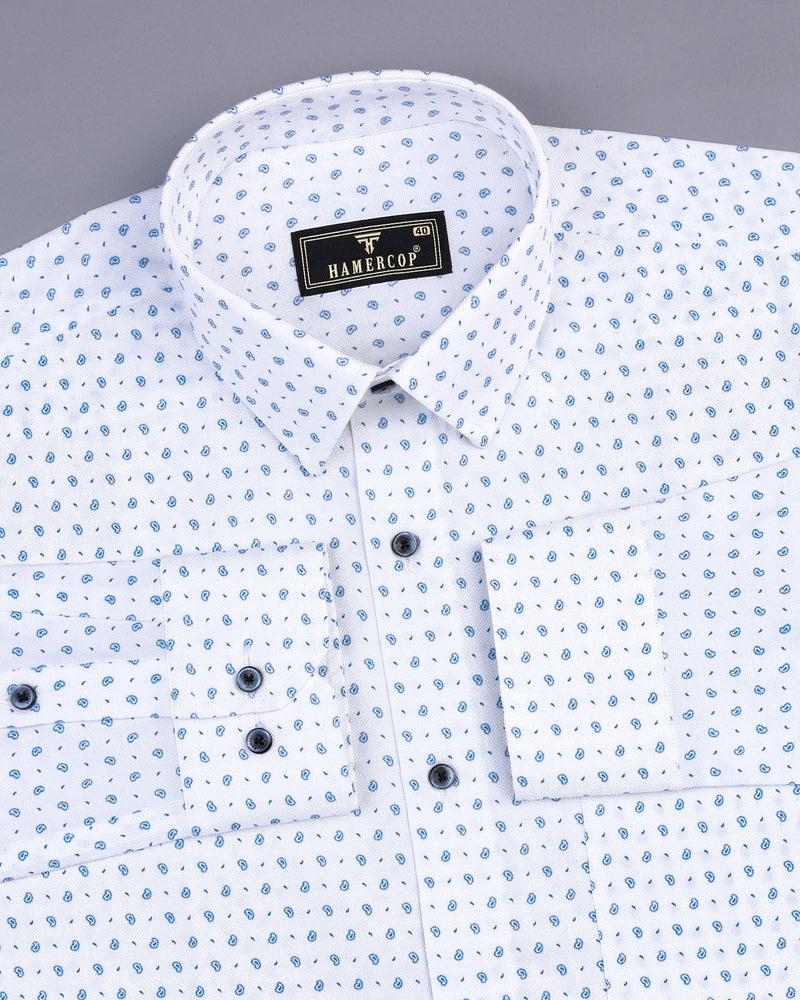 Skyblue With White Small Paisely Printed Dobby Cotton Shirt