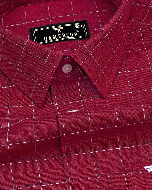 Harbin Red With White And Blue Check Amsler Linen Shirt