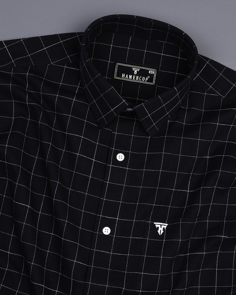 Bloro Black With White Thread Check Amsler Linen Shirt