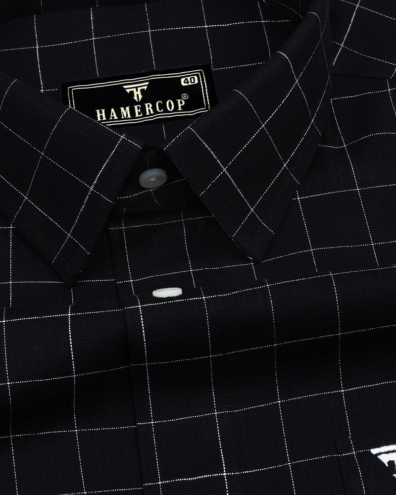 Bloro Black With White Thread Check Amsler Linen Shirt