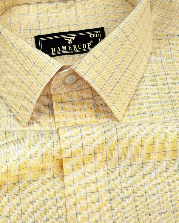 Spello Yellow With Gray Check Amsler Linen Cotton Shirt