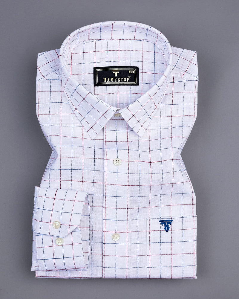 Octet Red With Blue Check White Amsler Linen Shirt