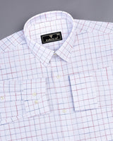 Octet Red With Blue Check White Amsler Linen Shirt