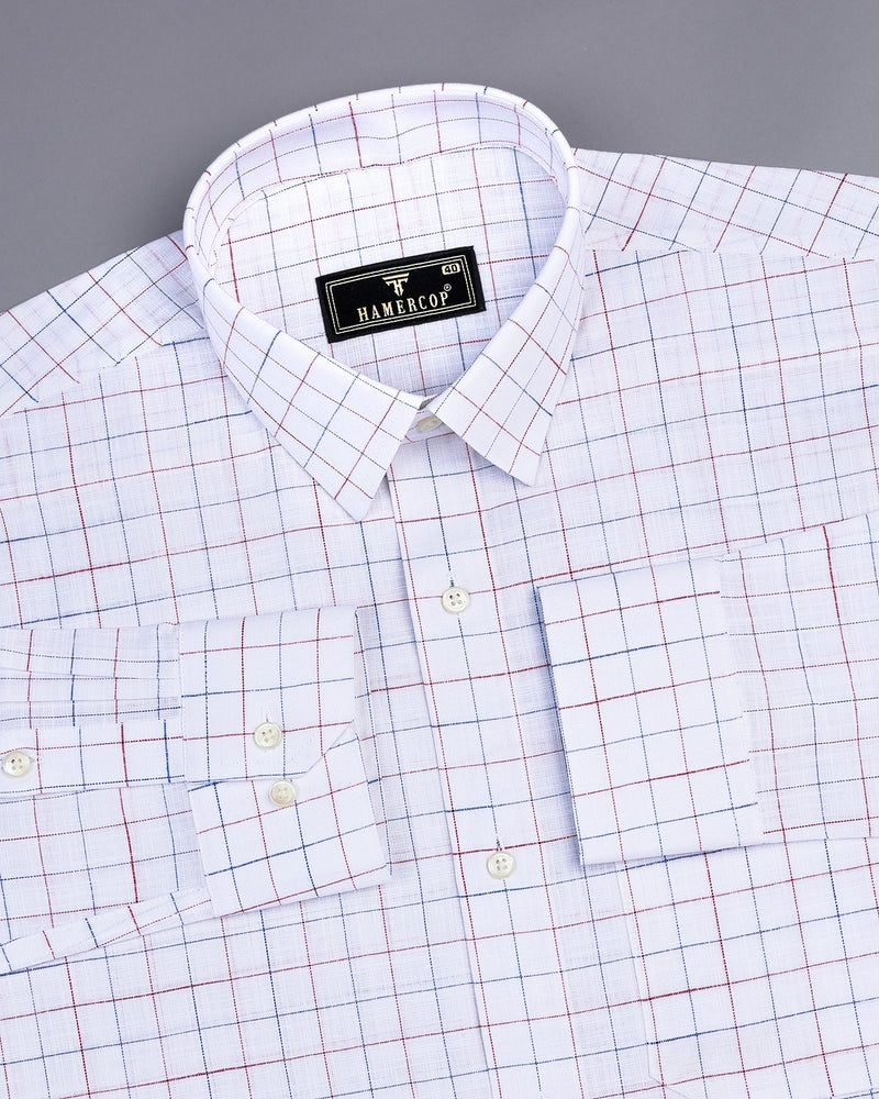 Octet Red With Blue Check White Amsler Linen Shirt