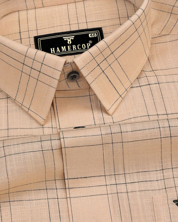 Reston Cream With Green Linen Cotton Check Shirt