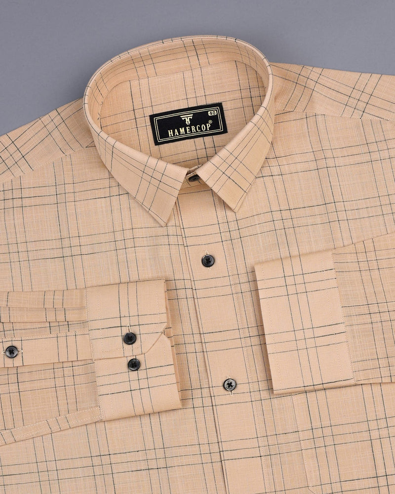 Reston Cream With Green Linen Cotton Check Shirt