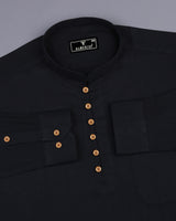 Syria Black Solid Dobby Cotton Shirt Style Kurta