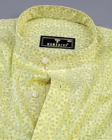 Revora Yellow Flower Printed Self Stripe Dobby Cotton Shirt