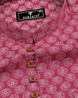 Pink Passion Flower Printed Dobby Cotton Shirt Style Kurta