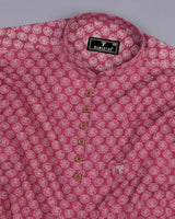 Pink Passion Flower Printed Dobby Cotton Shirt Style Kurta