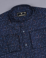 Denver NavyBlue With Orange And SkyBlue Printed Satin Cotton Shirt