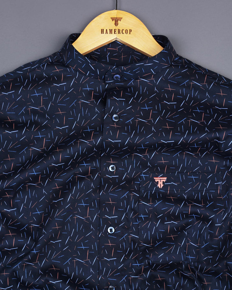 Denver NavyBlue With Orange And SkyBlue Printed Satin Cotton Shirt