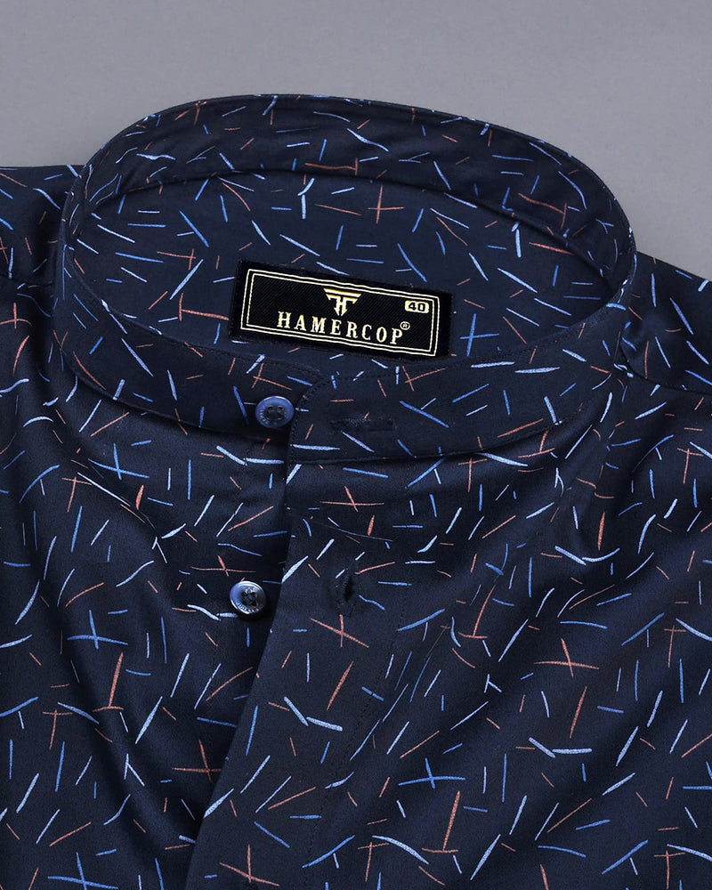 Denver NavyBlue With Orange And SkyBlue Printed Satin Cotton Shirt