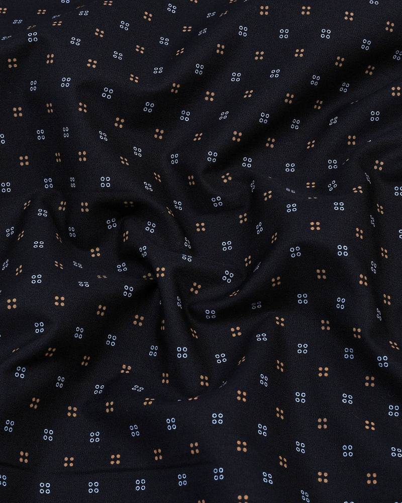 Vortex Black Small Polka Dot Printed Cotton Shirt