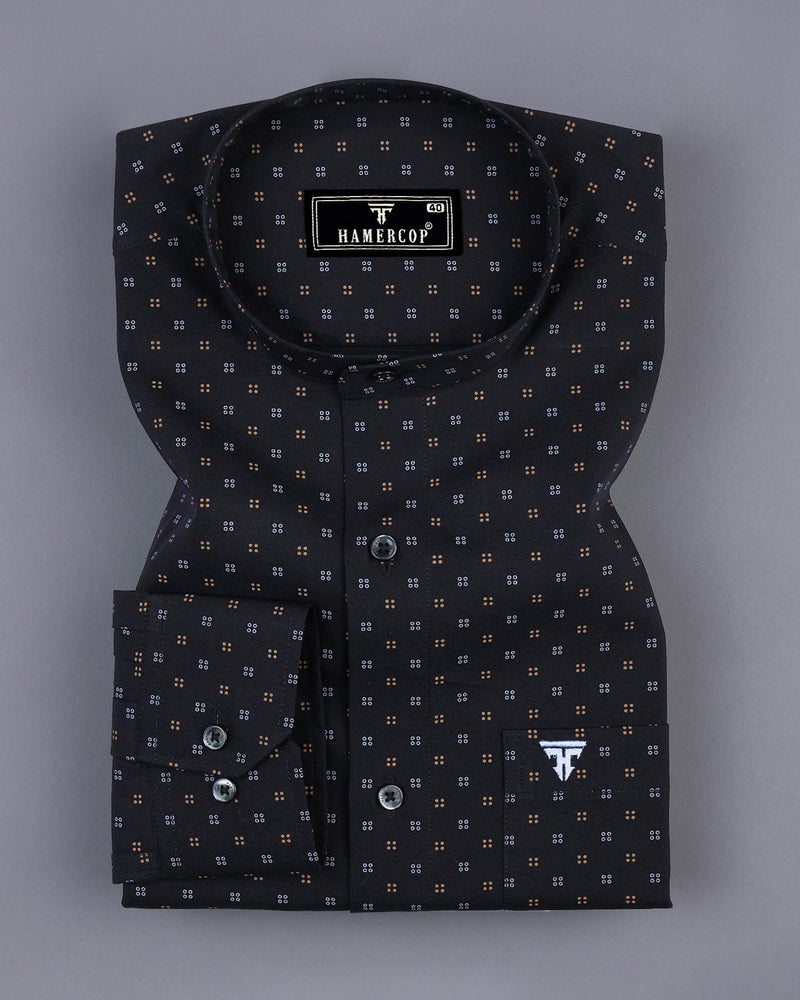 Vortex Black Small Polka Dot Printed Cotton Shirt